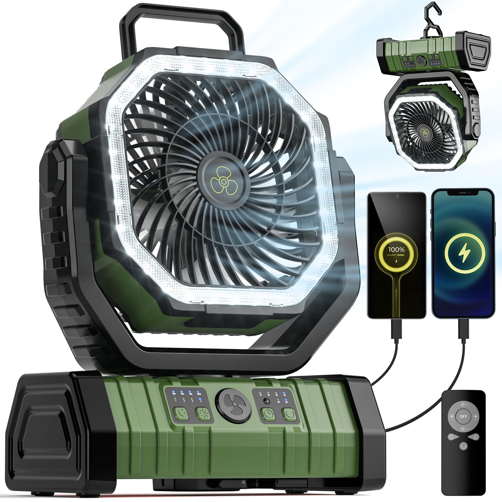 Outdoor Power Timer - Ventilador de acampamento 20000mah alimentado por